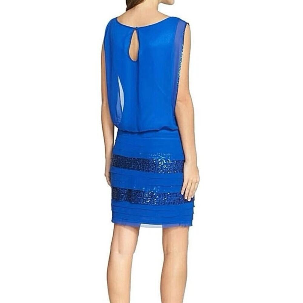 Aidan Mattox Royal Blue Tiered Sequined Blouson Cocktail Party Dress Size 12 - Picture 2 of 16